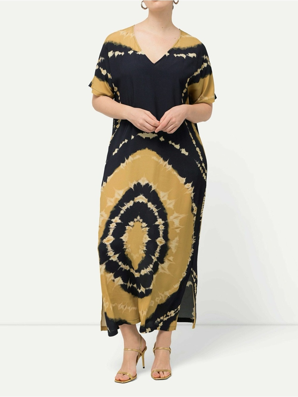 Ulla Popken Plus Size Tie-Dye V-Neck Maxi Dress